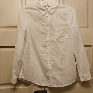 Old Navy Women's White Textured Button-Down Shirt